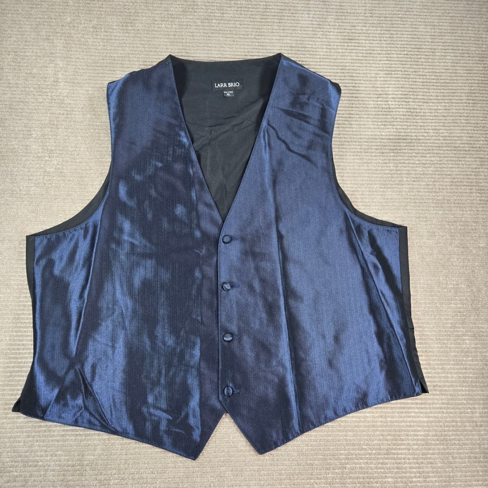 Larr Brio Mens XL Navy Blue Metallic Sheen Formal Button Front Suit Vest